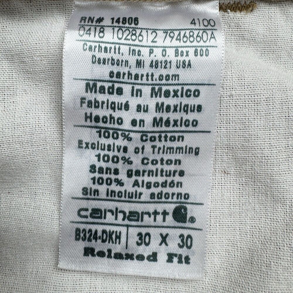 Carhartt B324 DKH Pants Men's 30x30 Work Relaxed Fit Tan Utility Carpenter - Picture 15 of 16